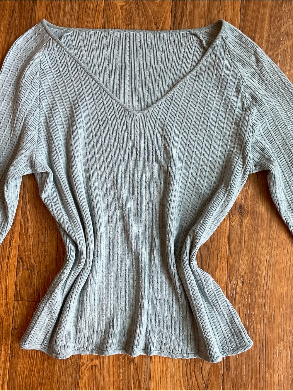 Women's Light Blue Ribbed V-Neck Sweater